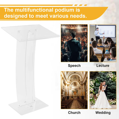 Generic 43.31 Inch Acrylic Clear Conference Presentation Pulpit Transparent Churches Lecterns Presentation Podiums for Classroom/Wedding/Conference/Lecture/Concert