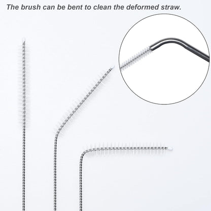 Straw Cleaner Brush Set of 10, Extra Long Nylon Bristles and Stainless Steel Handle for Cleaning Glass, Silicone, Metal