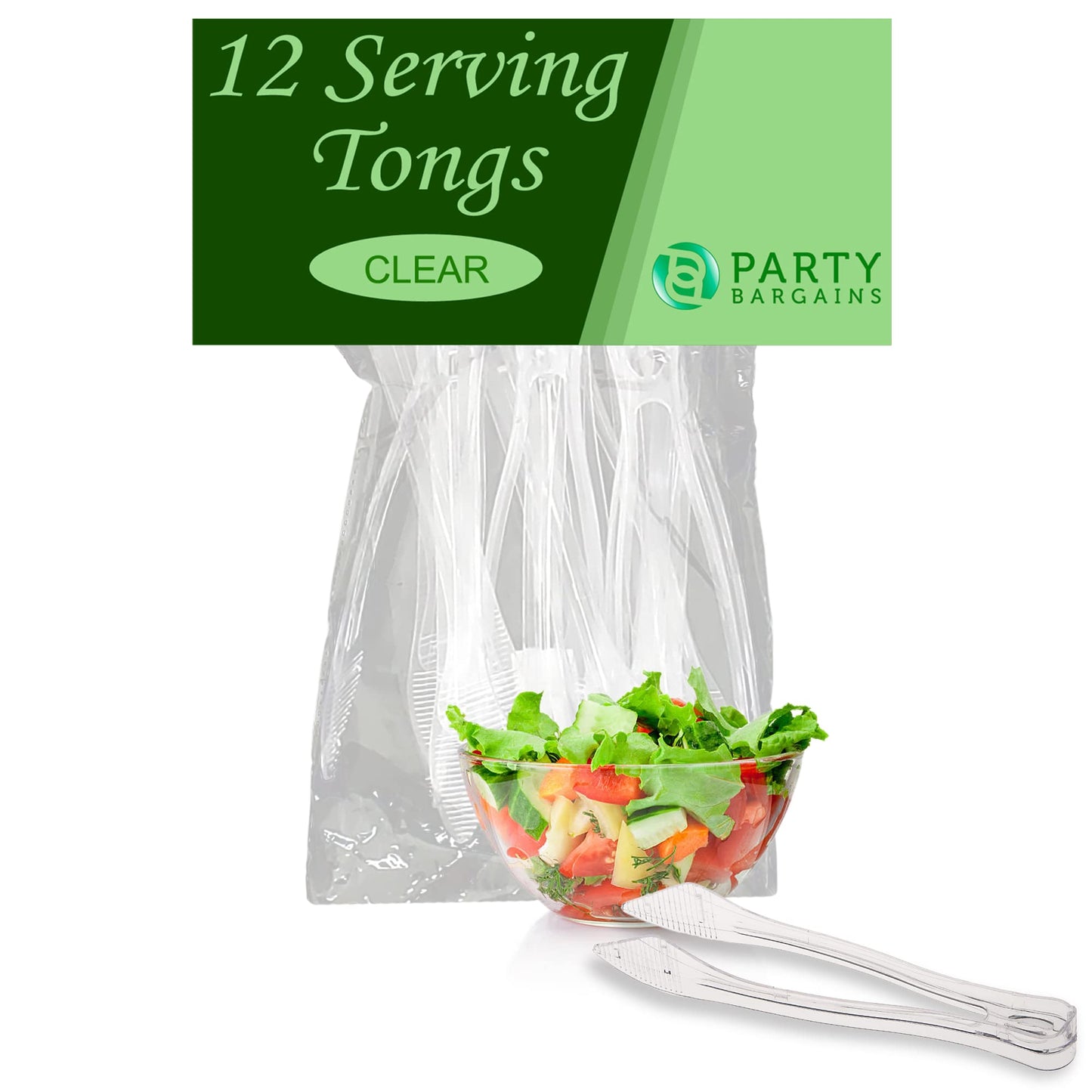 PARTY BARGAINS 8.5″ Clear Plastic Serving Tongs 12-Pack – Heavy-Duty Disposable & Reusable Kitchen Tongs for Parties BBQ Buffet Salad Appetizers Catering