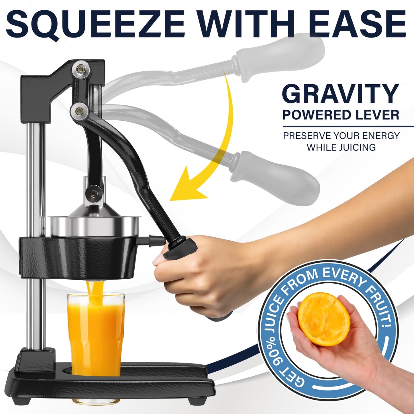 Eurolux Ultra-Premium Cast Iron Juicer | Extra-Large, Heavy Duty, Commercial Grade, Stainless Steel Manual Hand Press Citrus Squeezer For Fresh Orange Juice, Pomegranate, Lemon, and Much More (Gray)