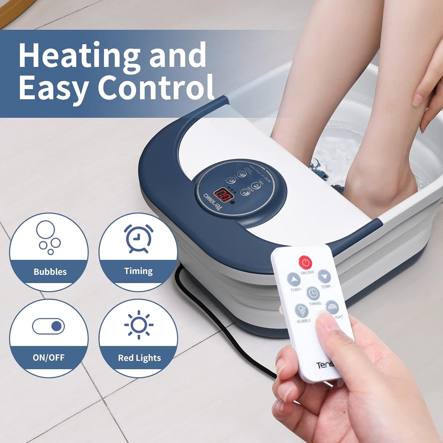 Collapsible Foot Spa Bath Massager with Heat, Bubbles, Pedicure Foot Spa with 8 Rollers, Tub for Stress Relief, Soaker with Mini Acupressure Massage Points & Temperature Control