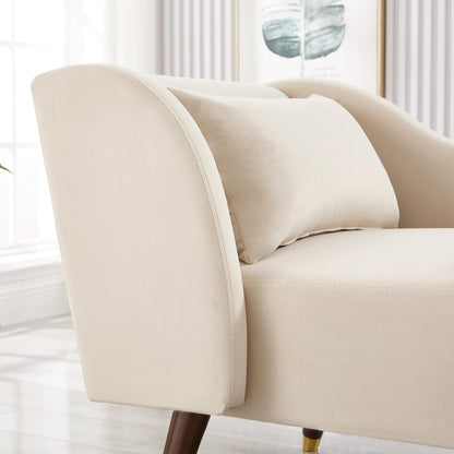 GDFStudio Upholstered Chaise Lounge Chair Indoor, Modern Velvet Recliner Lounge Chair with Removable Pillows, Gold Wood Legs, Backrest & Armrest, Reading Chaise Chair for Living Room Bedroom, Beige