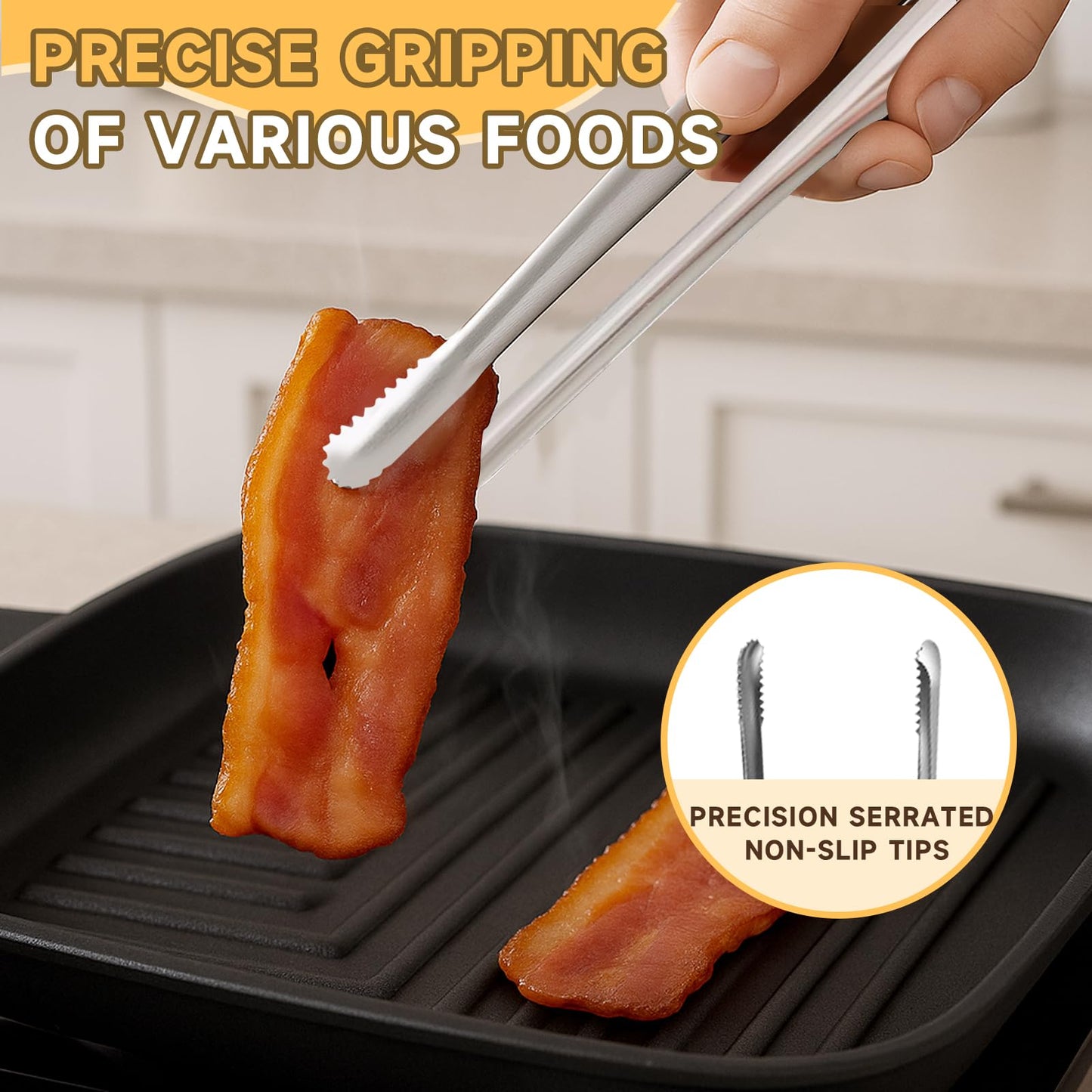 Precision Serrated Non-Slip Tips Cooking Tongs 2 pcs (9" &11"), Stainless Steel Kitchen Tweezer Tongs, Cooking Tweezers Stainless Steel for Grilling, Frying, and Oven