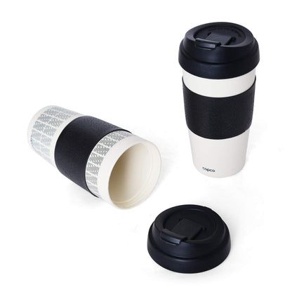 Copco 5237160 Reusable, Insulated Double Wall Travel Mugs 16-ounce White/Black , 2 Count ( Pack of 1)