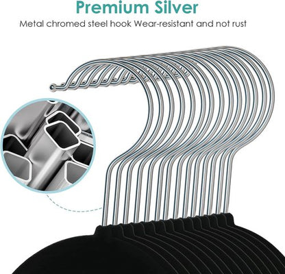 DUDUCOFU Velvet Hangers - Non-Slip Felt Design | 30 Pack Black Space-Saving Slim Hangers with 360° Swivel Hook for Suits, Coats & Dresses