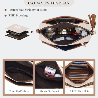 Roulens Triple Zip Small Crossbody Bag for women,Wide Strap Cell Phone Purse Shoulder Handbag Wallet with Credit Card Slots