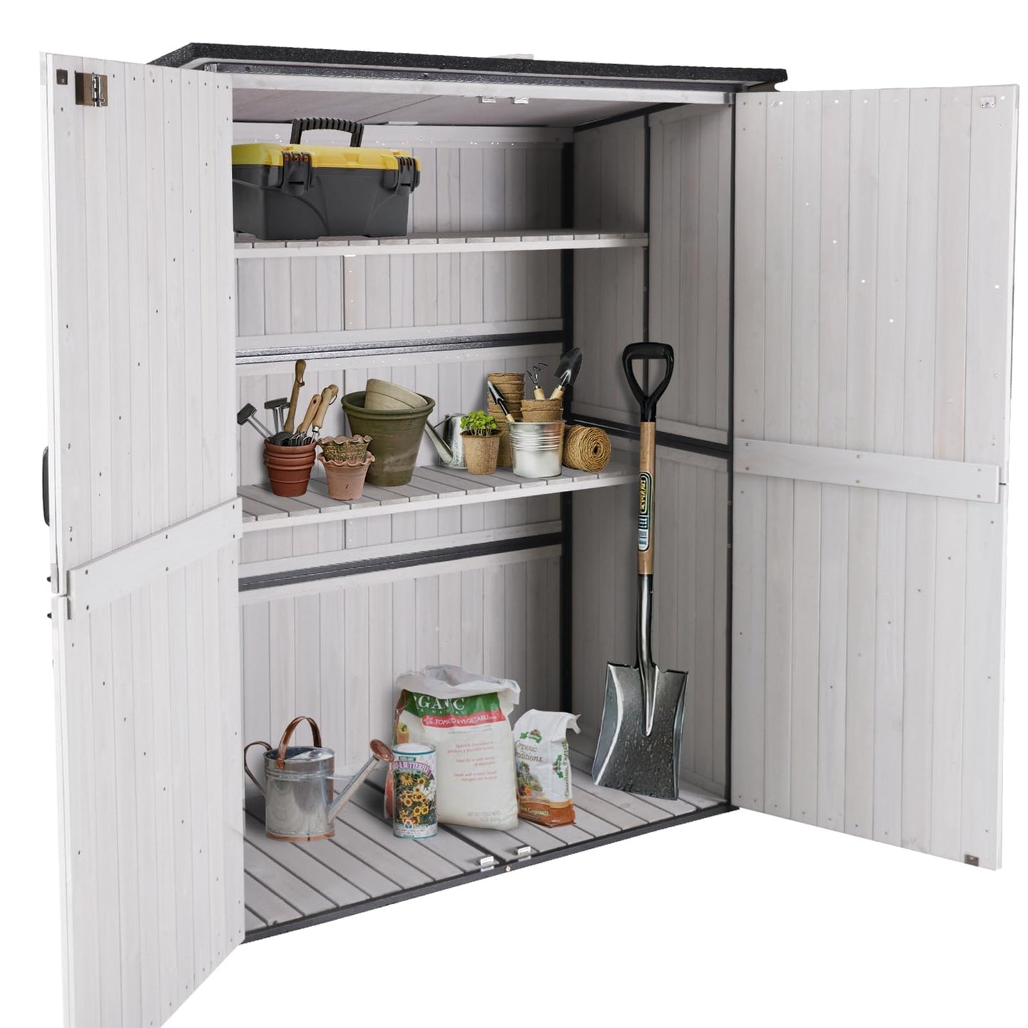 GUTINNEEN Outdoor Storage Shed with Metal Frame,Wooden Tool Cabinet with Adjustable Shelfs, House Garden Shed for Backyard Garden Patio Lawn