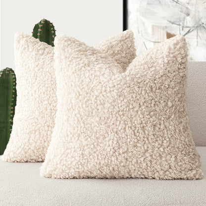 Foindtower 2 Pieces 20x20 Inch Cream Beige, Faux Fur Throw Pillow Cover Accent Sherpa Furry Pillow Covers Fuzzy Soft Pillowcases Cozy Sheepskin Decorative Fleece Cushion Case for Bed Couch Living Room