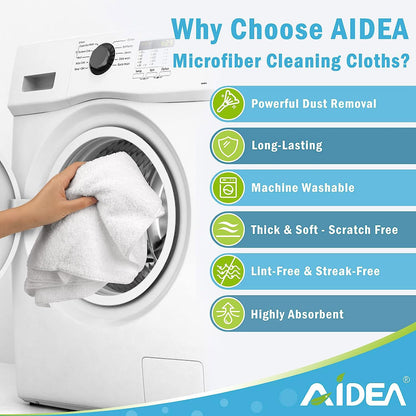 AIDEA Microfiber Cleaning Cloth White 50PK, Cleaning Rags, Lint Free Microfiber Towels, Kitchen Towels Dusting Cloth, Wash Cloths, Dish Rags White, 12"x 12"