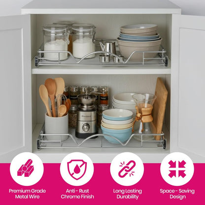 HOLDN’ STORAGE Pull Out Cabinet Organizer, Heavy Duty Caddy w/Lifetime Limited Warranty -26”W x 21”D - Requires At Least 27-1/4” Cabinet Opening, Steel Metal Cabinet Drawers Slide Out, Chrome