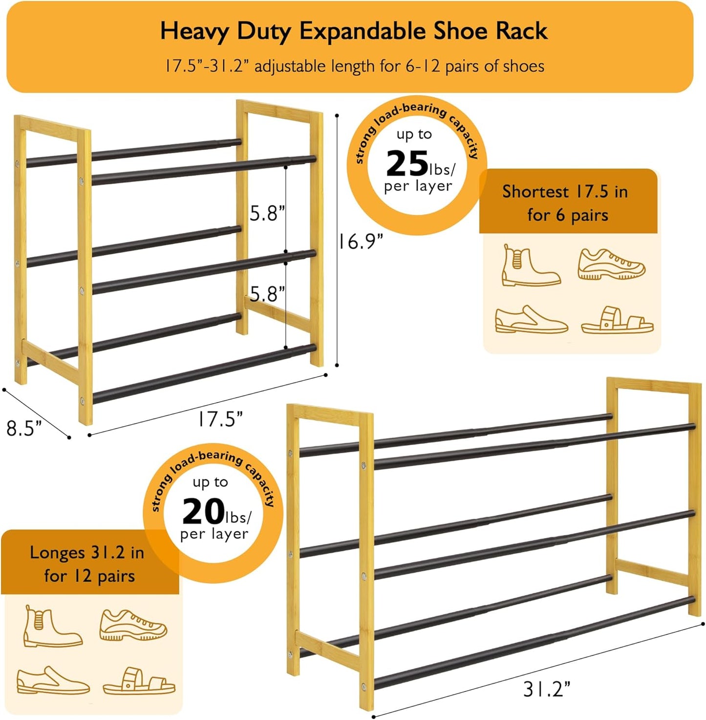 LVNIUS Closet,3 Dorm,6-12 Expandable Shoe Rack for Tier Metal Shoes Shelf Organizer for Pairs Small Standing Shoe Rack