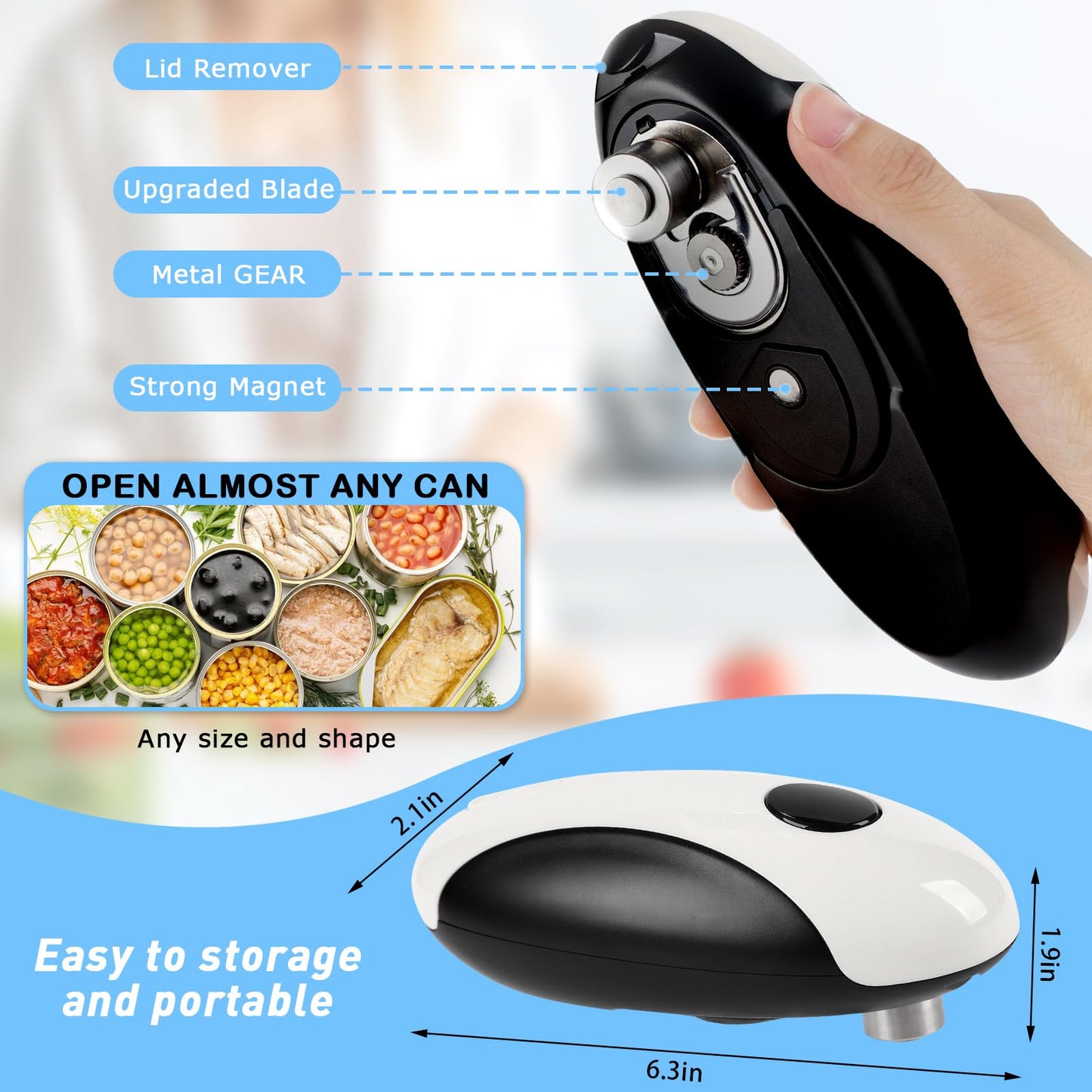 One-Touch Rechargeable Electric Can Opener - Hands-Free Automatic, Smooth Edge Opener for Seniors & Arthritis, USB-C Fast Charge, Compact for Kitchen, Camping, All Can Sizes (White)
