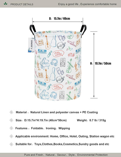 ONOEV Round Waterproof Laundry Basket,Gift Basket,Suitable for Children's Room and Toy Storage(Musical instrument)