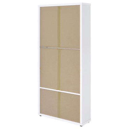 Coaster Home Furnishings - Hawthorne - 4-Shelf Tall Wood Accent Cabinet with Glass Doors, Drawers - Farmhouse Style - Living Room, Entryway & Home Kitchen - White - 953477