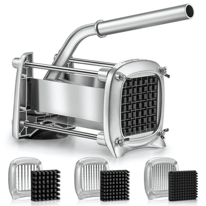 Sopito Professional Stainless Steel French Fry Cutter, 3 Blades (1/2", 3/8", 1/4") for Potatoes, Carrots, Apples, Commercial & Home Use