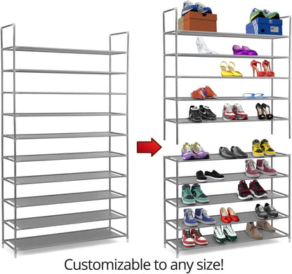 GREEF 10-Tier 50-Pair Closet, Classics Shoe Rack Organizer Sturdy Metal Storage Shelf for Bedroom, Entryway, Dorm Room