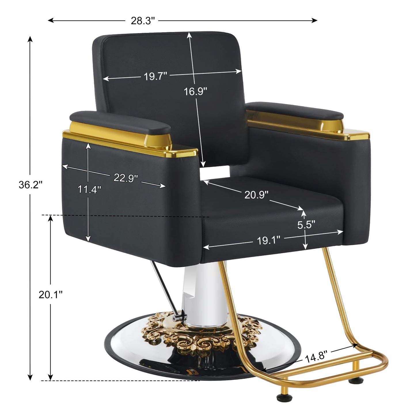 BarberPub Luxurious Salon Chair, Height Adjustable Black Salon Beauty Spa Styling Equipment, 440lbs Hydraulic Pump for Hair Stylist, Barber Shops&Beauty Salons 8633 (Black)