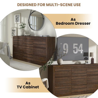 Garvee Modern 9 Drawer Dresser for Bedroom, Wide Chest of Drawers with Anti-Tipping Device, Wooden Storage Cabinet and TV Stand for Closet, Living Room or Hallway,Brown