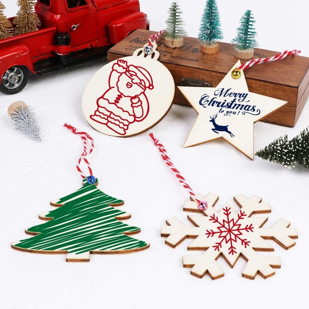OurWarm 40PCS Wooden Christmas Ornaments - Unfinished Wood Slices for DIY Crafts and Hanging Decorations