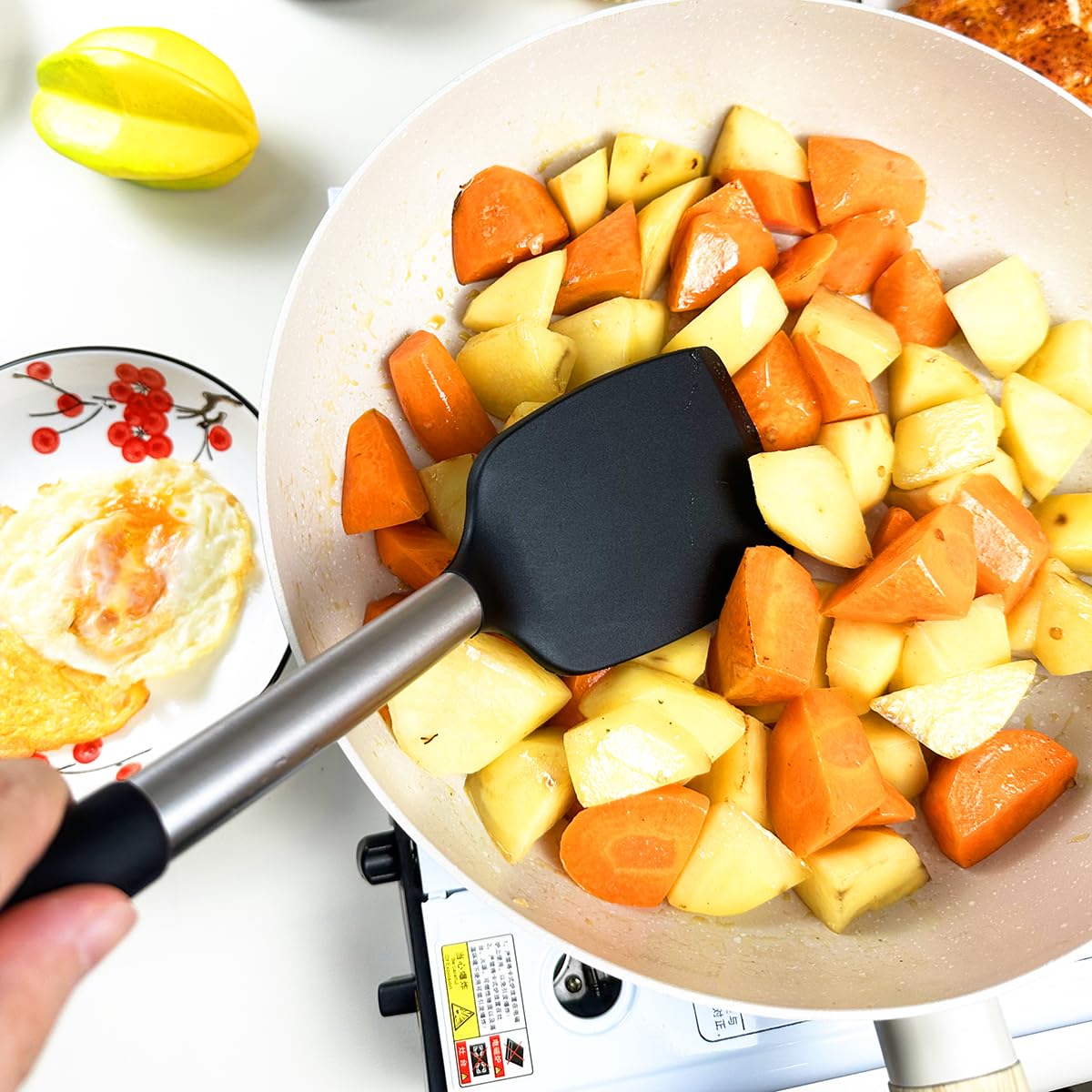 KLAQQED 3Pcs Silicone Spatula Set Heat Resistant Spatulas for Nonstick Cookware Fish Turner Plastic Spatulas Rubber Wok Spatula, Long Large Spatula Silicone Cooking Use Kitchen Utensils Set