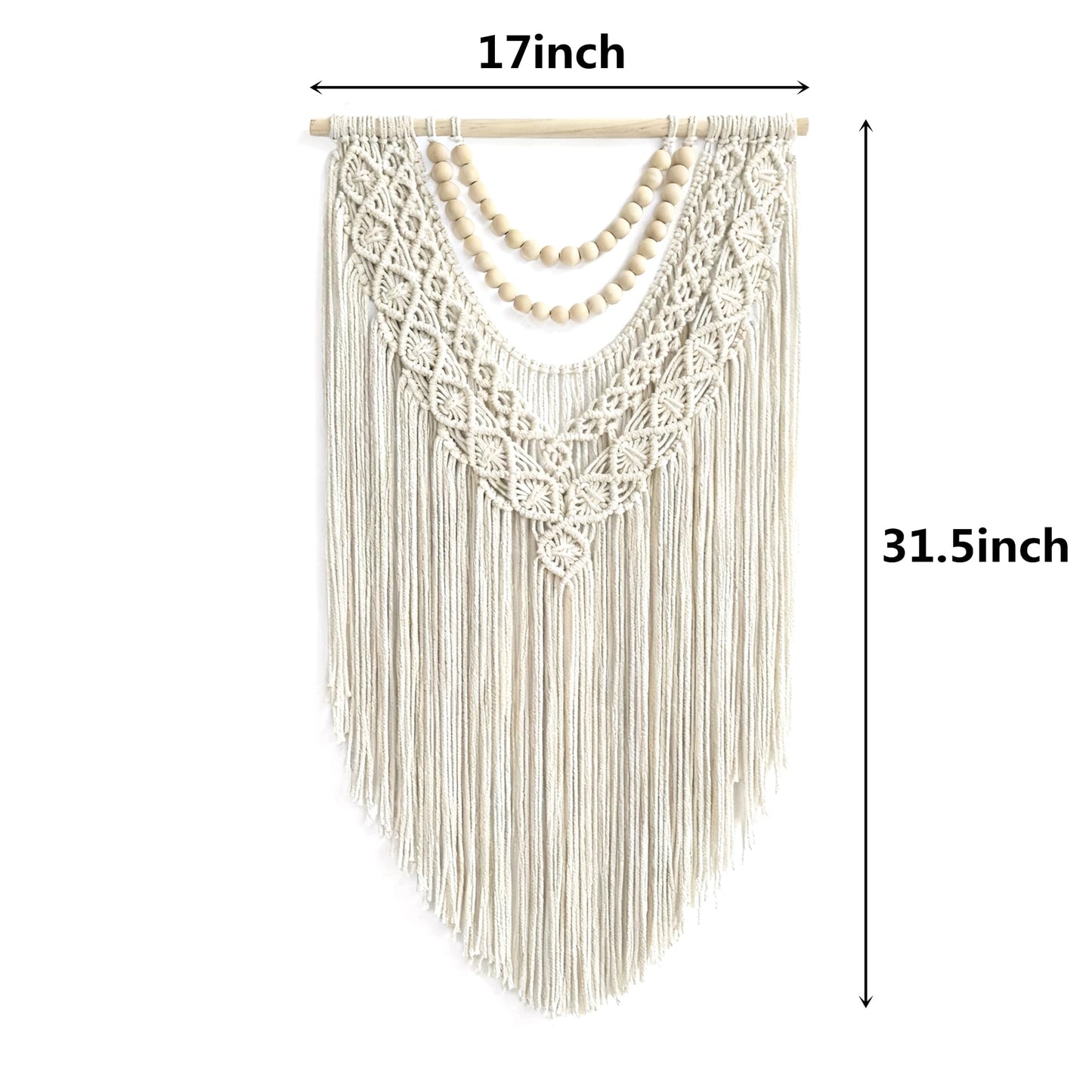 guzhiou Macrame Wall Hanging Boho Geometric Woven Tapestry Cotton Handmade Bohemian Art Decor with Wood Bead Wall Decor for Bedroom Living Room Apartment Nursery 31.5" L x 17" W (Wood bead-B)