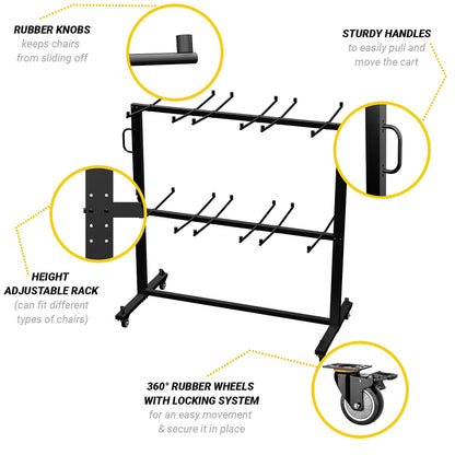 UPGORILO Double-Row Chair Rack with 72 Commercial Grade White Resin Folding Chairs