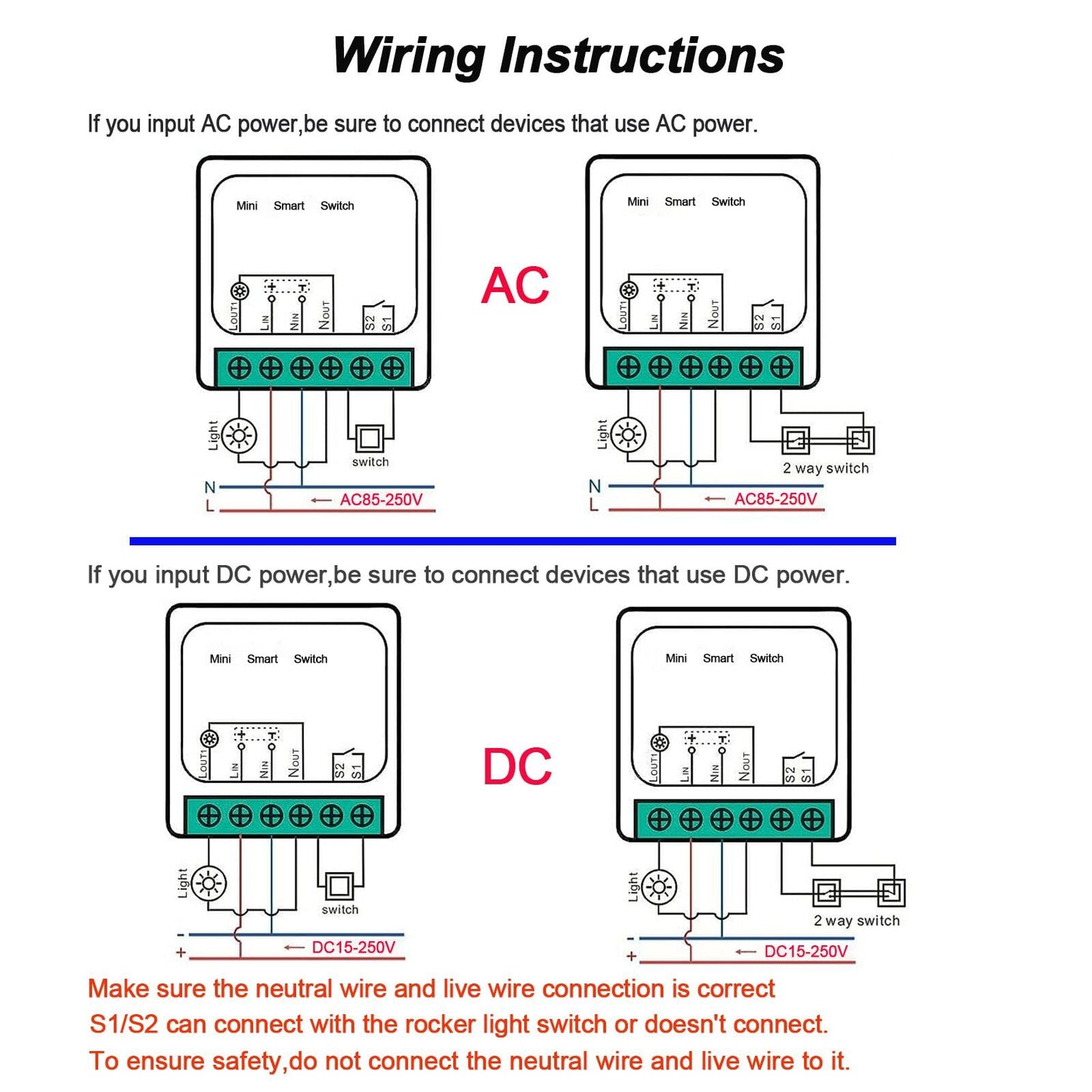 WiFi Smart Switch Light Switch, Compatible with Alexa/Google Home, APP Remote Control, Voice Control, DIY Mode, Timer Function, LAN Control, No Hub Required, 2 Way 16A(4 Pack)