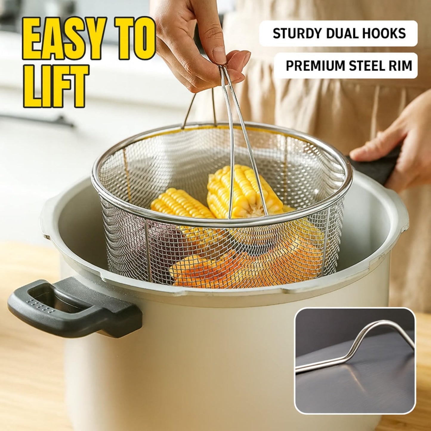 Steamer Basket for Instant Pot Stainless Steel Accessories, Pressure Cooker Mesh Insert with Handle and Vegetable Steamer Basket, Egg Basket, Pasta Strainer (Large)