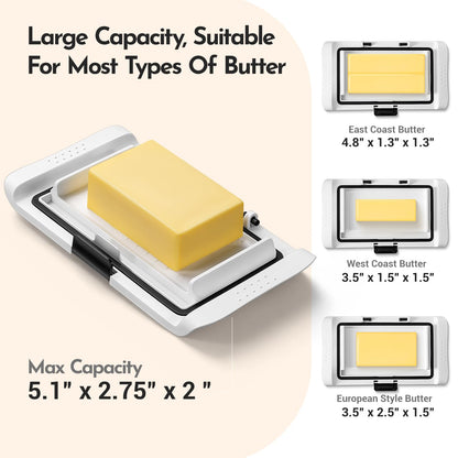 Butter Dish with Lid, IKOCO Large Butter Dish with Knife for Countertop and Refrigerator, Plastic Butter Holder Container Tray for 2 Sticks Butter, White