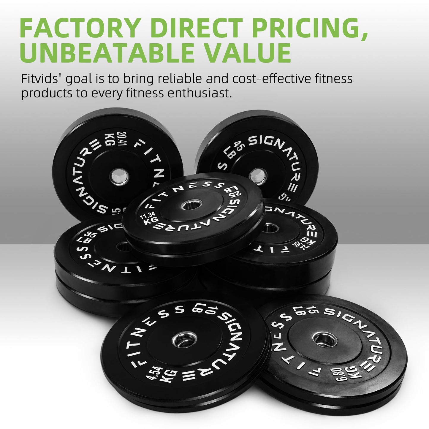 Fitvids Olympic Bumper Plates Set, 2" Weight Plates for Strength Training & Weightlifting, Set: 260 lbs (2x 10/15/25/35/45 Pairs)