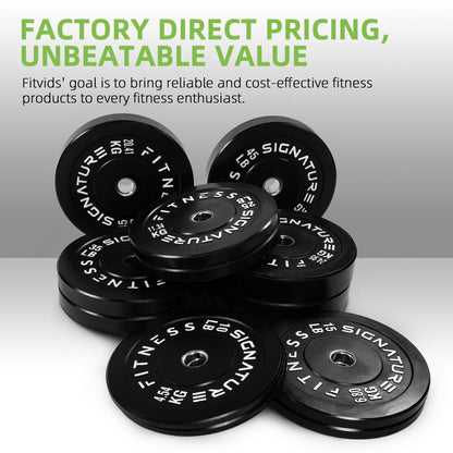 Fitvids Olympic Bumper Plates Set – 2" Weight Plates for Strength Training & Weightlifting – Set: 370 lbs – Black
