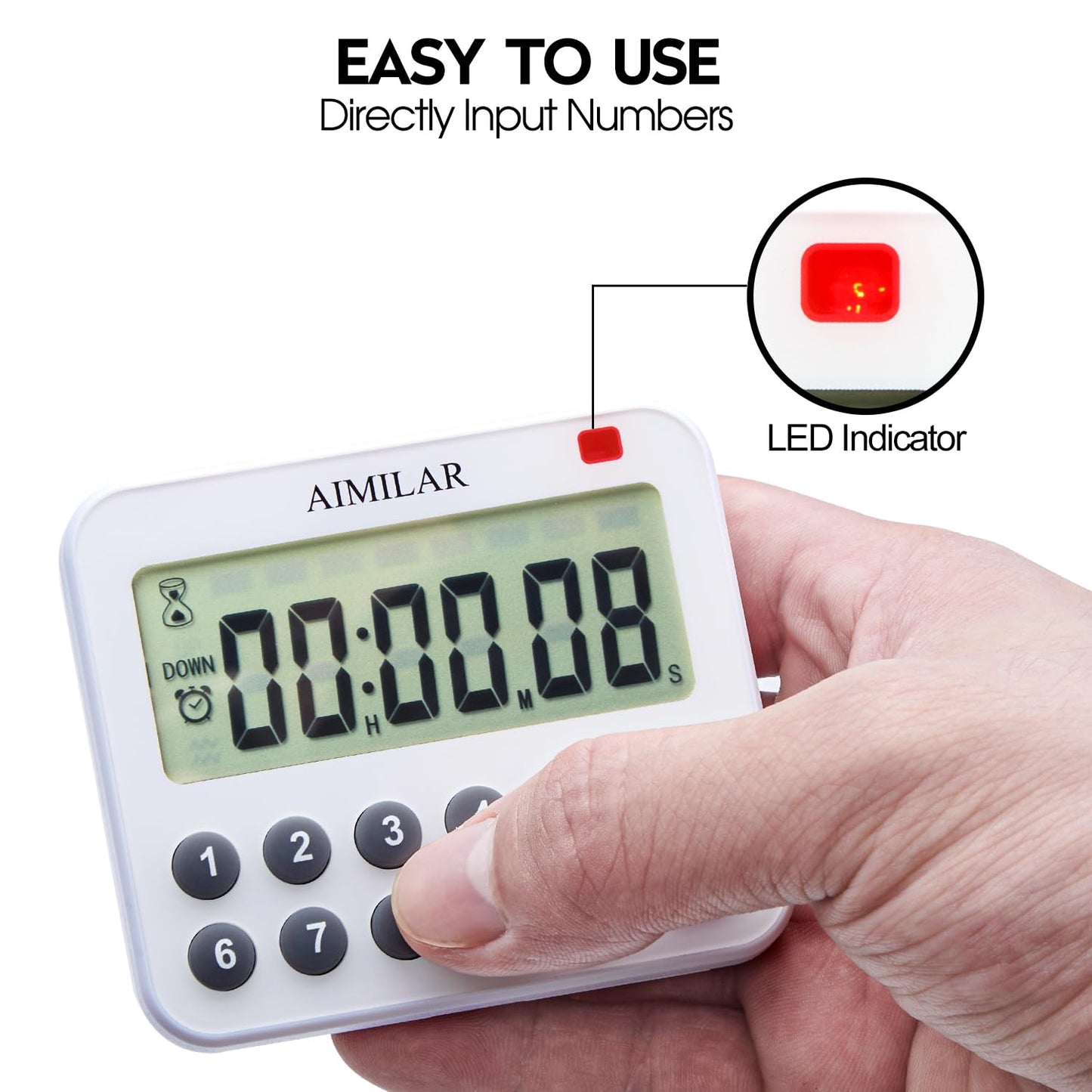 AIMILAR Magnetic Digital Kitchen Timer with Direct Numerical Keypad, Loud Alarm - 99Hr Countdown Count Up Timer for Cooking Baking Classroom, Batteries Included