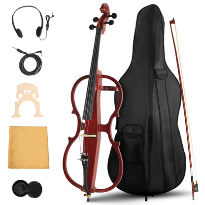 Ceciliec Electric Cello, 4/4 Full Size Silent Cello with Headphone Jack & Carry Bag, Professional Cello for Beginners/Adults
