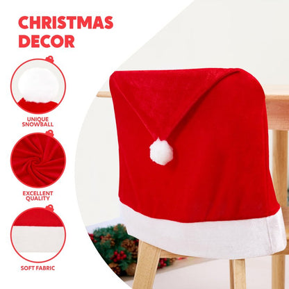 JOYIN 6 Pcs Christmas Chair Covers, Red Hat Chair Slipcovers, Santa Claus Chair Back Covers for Christmas Holiday Festival Decoration, Xmas Decorations Indoor Home Décor