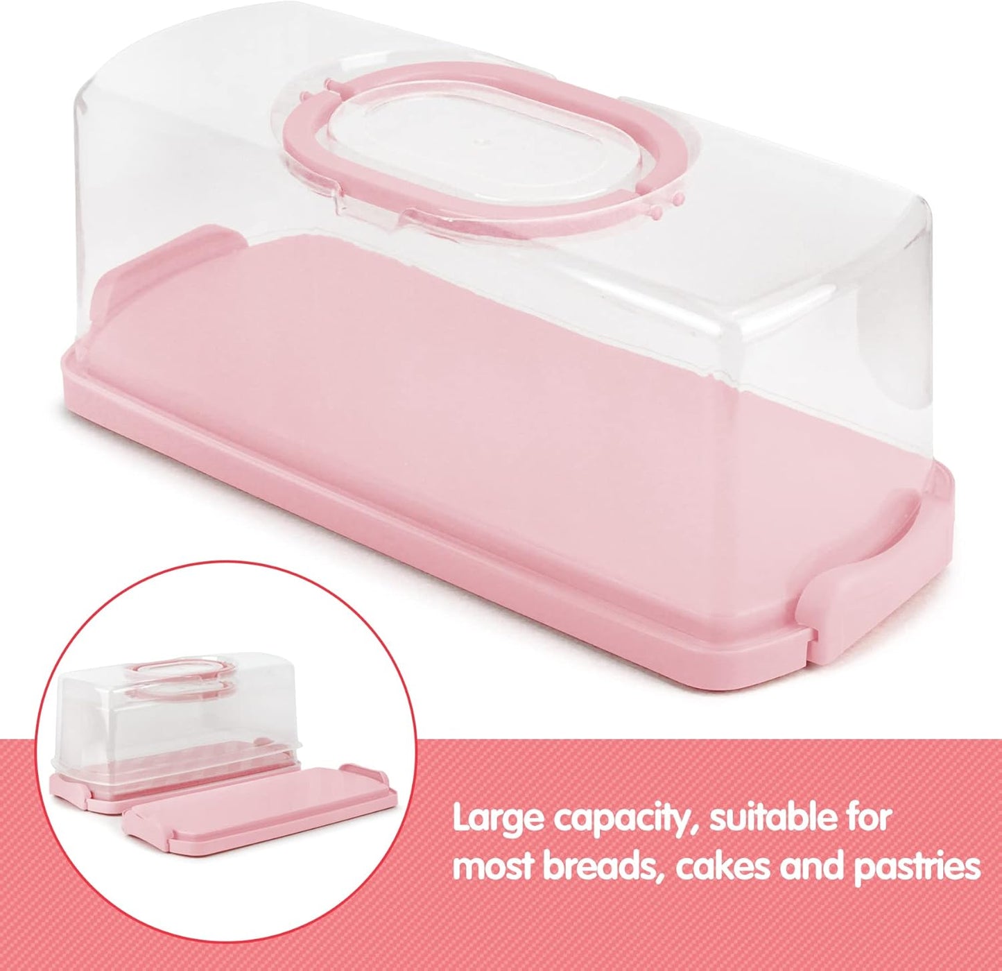 2-Pack Plastic Rectangular Bread Box with Clear Lid, Loaf Cake Keeper, Portable Bread Keeper Storage Container