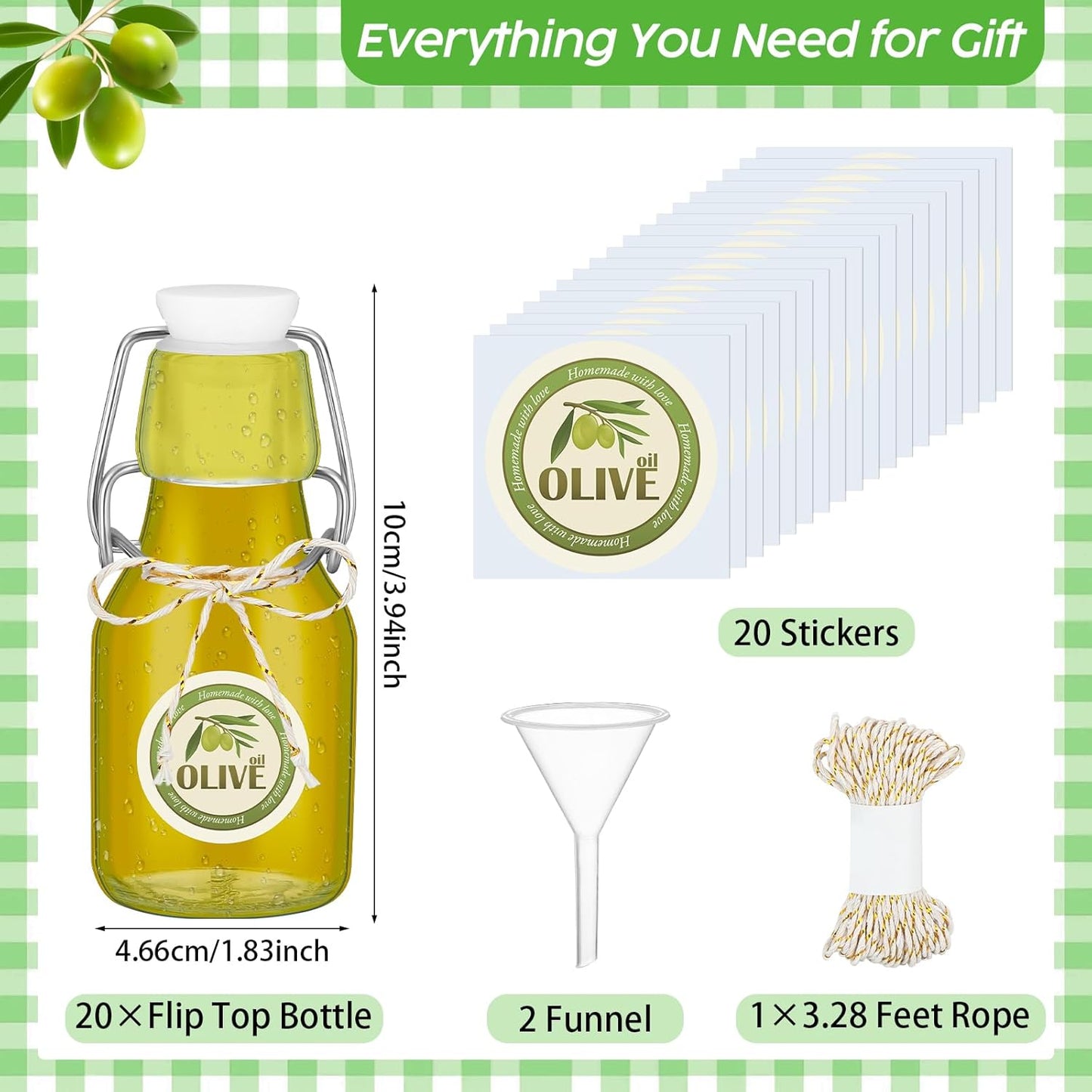 20 Pack Favors(2 oz,Clear) Queekay Mini Swing Top Glass Bottles for Vanilla Extract Homemade Olive Oil Bottles