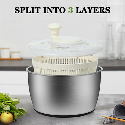 NIOSAVM 5Qt Stainless steel Salad Spinner, lettuce spinners,salad spinner BPA-Free small,Vegetable Dryer,Vegetable Washer,colander for kitchen,salad dryer spinner,fruit cleaner spinner