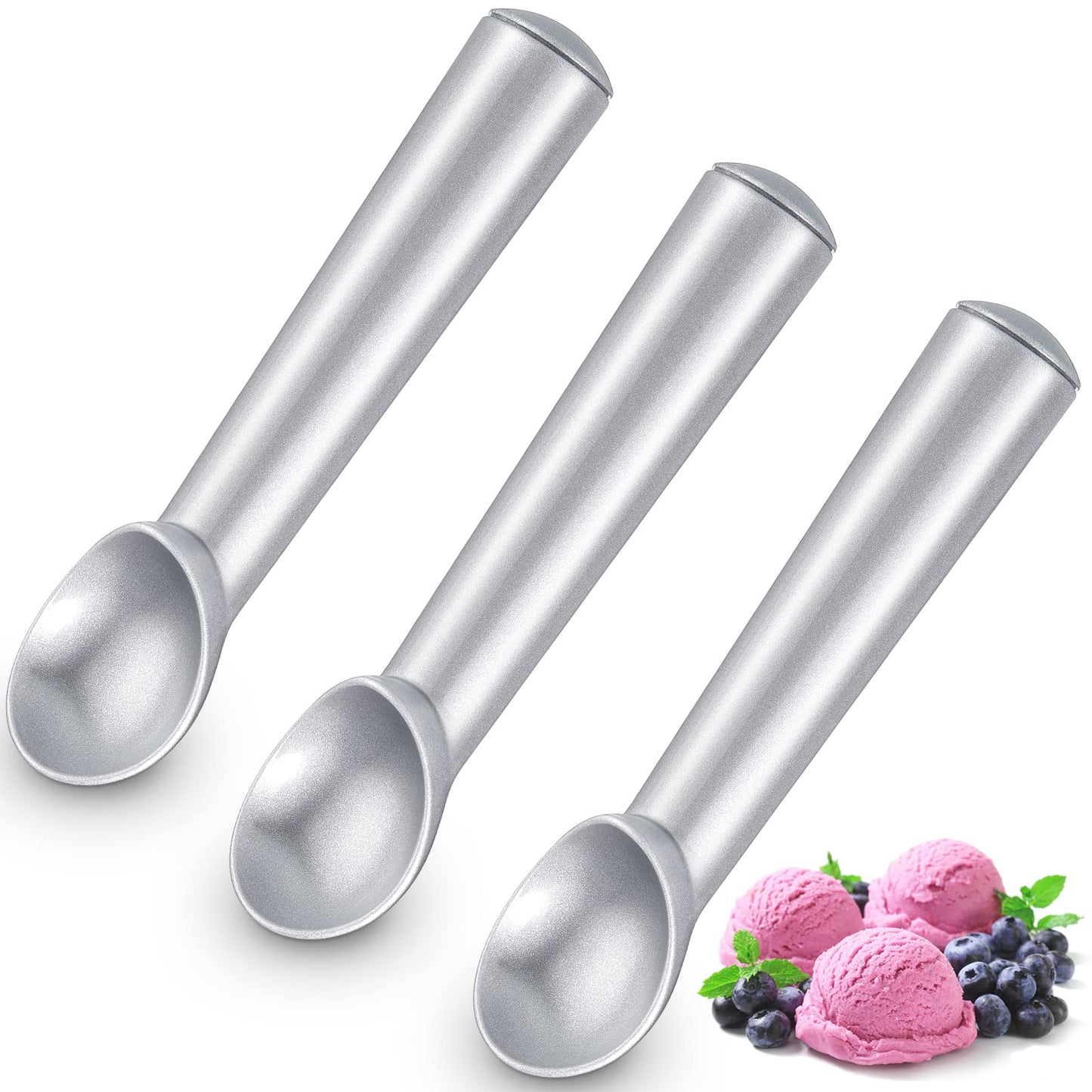 Suclain 3 Pieces Ice Cream Scoop 7 Inches Nonstick Anti Freeze Ice Cream Scooper with Comfort Handle Aluminum Alloy Design Professional Ice Cream Scoop Easy Clean for Gelato Cookie Sorbet (Silver)