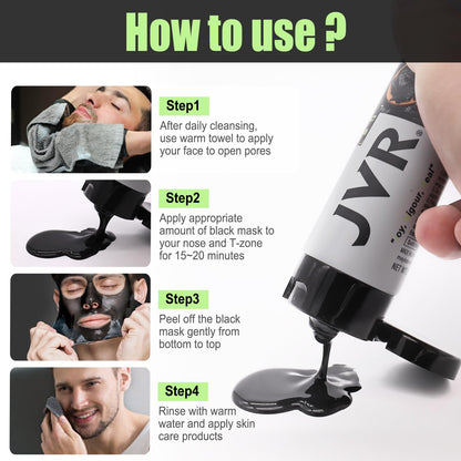 JVR Peel Off Face Mask, Blackhead Remover Mask for Men, Charcoal Peel Off Black Mask, Facial Mask Purifying and Deep Cleansing for All Skin Types 4.23 OZ
