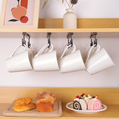 Under Cabinet Mug Hooks, 3 Pieces Mug Holder Rack with 12 Hooks, Display Hanging Storage for Mugs/Coffee Cups, Black