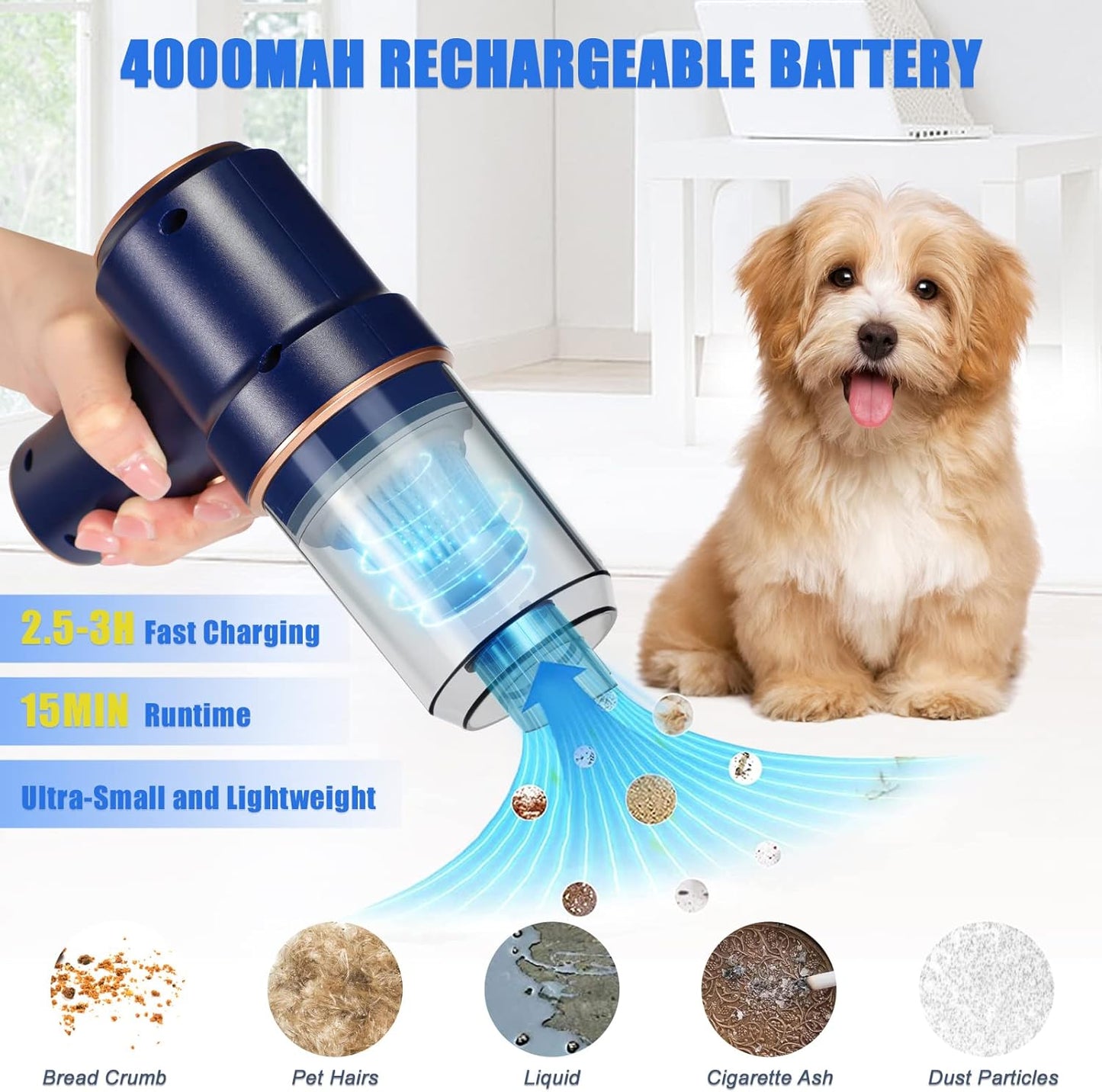Car Vacuum Cleaner Cordless, Handheld Vacuum Cordless, 9000PA Suction 120W High Power Portable Vacuum Cleaner