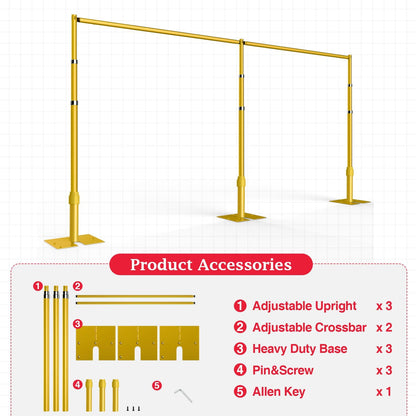 EMART Backdrop Stand Heavy Duty 10ftx20ft, Adjustable Pipe and Drape Photo Background Support Kit, Metal Frame with Flat Base for Wedding Birthday Party Banquet Decorations-Gold