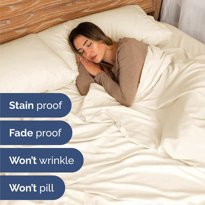 Skiennix Twin Size Sheet Set - Comfy Cooling Bed Sheets - Ultra-Soft, Deep Pockets, Wrinkle-Free - Off White
