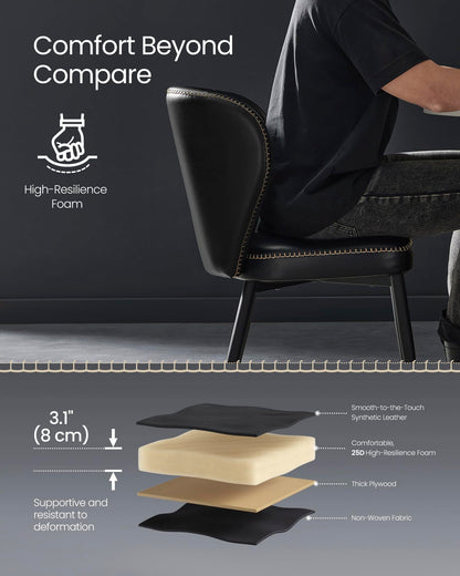 VASAGLE EKHO Collection - Dining Chairs Set of 4, Upholstered Kitchen Chairs, Comfortable Seat, Synthetic Leather with Stitching, Mid-Century Modern, Easy Assembly, Living Room Lounge, Ink Black