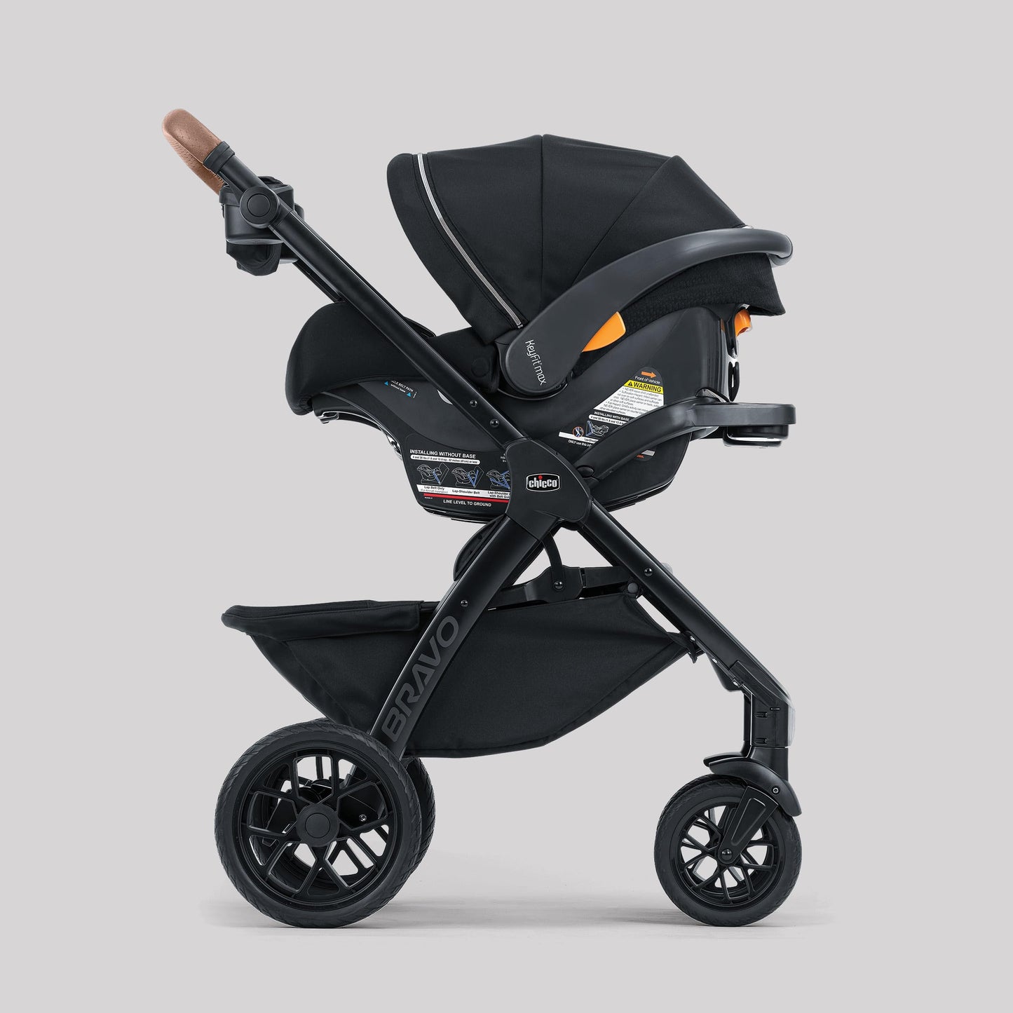 Chicco Bravo Primo ClearTex 3-in-1 Trio Travel System, Bravo Primo Quick-Fold Stroller with KeyFit Max Zip ClearTex Infant Car Seat and Base, Somerset/Black