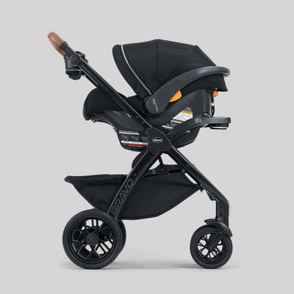 Chicco Bravo Primo ClearTex 3-in-1 Trio Travel System, Bravo Primo Quick-Fold Stroller with KeyFit Max Zip ClearTex Infant Car Seat and Base, Somerset/Black