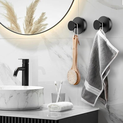 BKV Suction Cup Hooks - Removable Shower Hooks for Glass Windows | 4 Pack (Black) - Ideal for Bathrooms