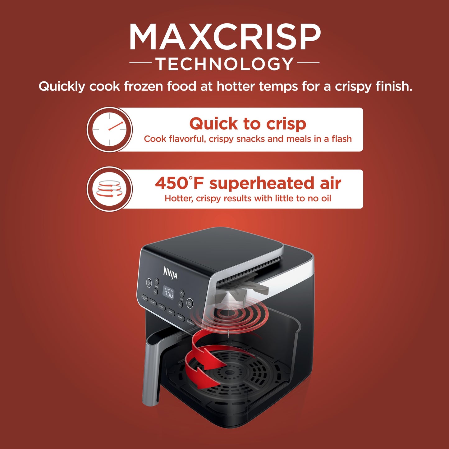 Ninja XL Air Fryer with MaxCrisp | 6.5 QT Capacity | 6-in-1 Max Crisp, Air Fry, Roast, Bake, Reheat & Dehydrate | 450°F Temp | 1750 Watts | Nonstick Basket, Crisper Plate & Recipe Guide | Grey | AF181