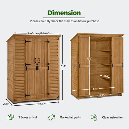 Macrout Large Outdoor Storage Cabinet with 6 Shelves (4.8 x 2.2 x 6.5 ft), Outside Storage Shed with Lock, Wooden Garden Shed for Yard Patio Lawn, 1738 (Natural)