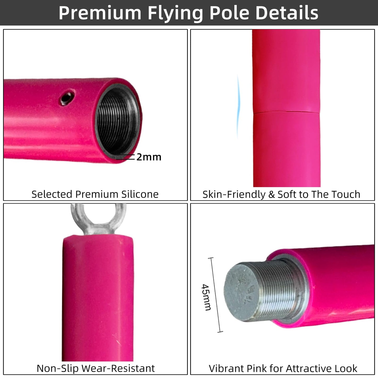 PRIOR FITNESS Aerial Flying Pole Set, Pink 3m Aerial Dance Pole W/Non-Slip Silicone Cover, SGS Professional Hanging Pole with Rigging Hardware, Portable for Home, Gym, Dance Club & Party